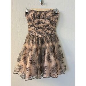 Vintage Betsey Johnson Strapless Black Lace Overlay Party Cocktail Mini Dress‎ 0